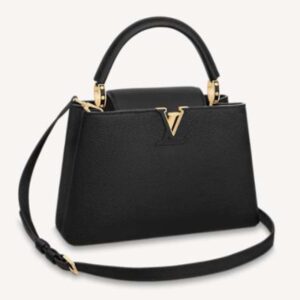 Louis Vuitton LV Women Capucines MM Handbag Black Taurillon Leather