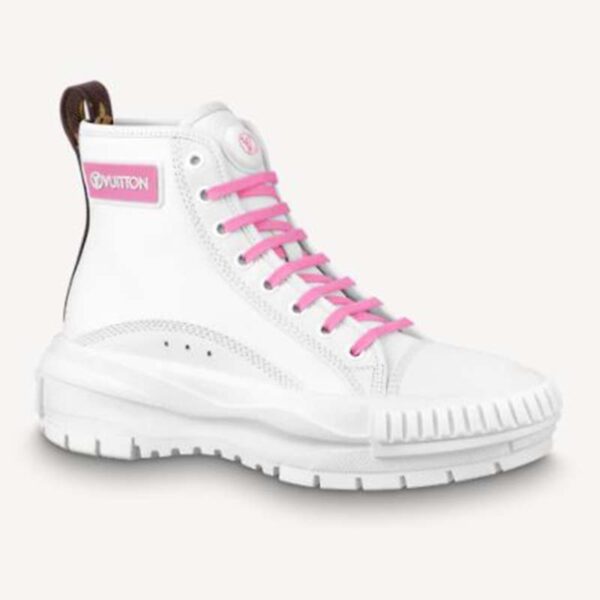 Louis Vuitton LV Women LV Squad Sneaker Boot White Pink Canvas and Calf Leather