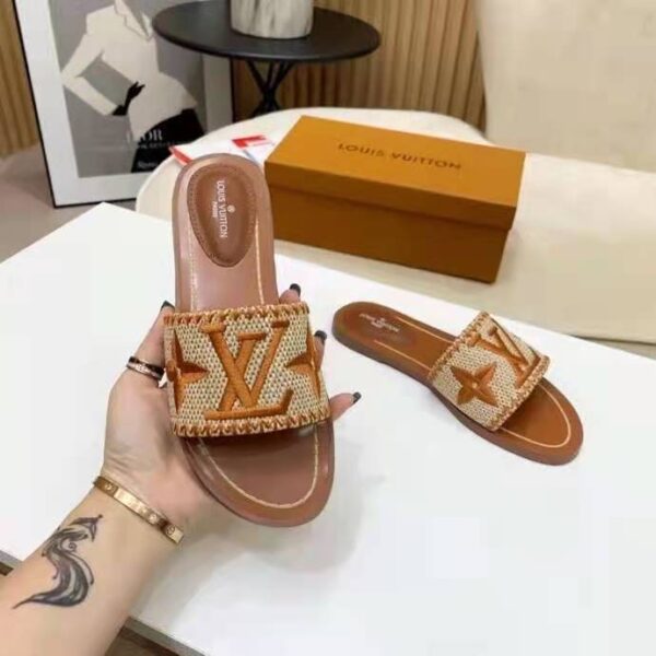 Louis Vuitton LV Women Lock It Flat Mule Cognac Brown LV Intials Monogram Flowers (5)