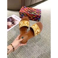 Louis Vuitton LV Women Lock It Flat Mule Cognac Brown Raffia Leather Outsole