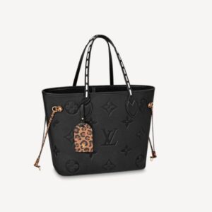 Louis Vuitton LV Women Neverfull MM Tote Bag Wild at Heart Black Embossed Supple Grained Cowhide