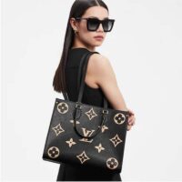 Louis Vuitton LV Women OnTheGo MM Black Beige Embossed Grained Cowhide Leather