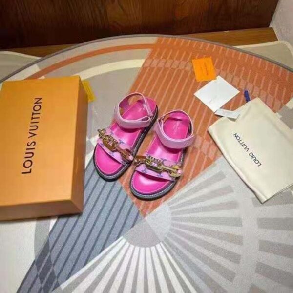 Louis Vuitton LV Women Paseo Flat Comfort Sandal Pink Monogram Embossed Lamb and Calf Leather (3)