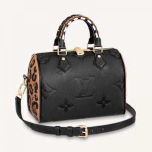 Louis Vuitton LV Women Speedy Bandoulière 25 Handbag Black Embossed Supple Grained Cowhide