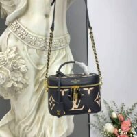 Louis Vuitton LV Women Vanity PM Handbag Black Beige Embossed Grained Cowhide Leather