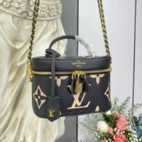 Louis Vuitton LV Women Vanity PM Handbag Black Beige Embossed Grained Cowhide Leather