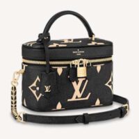 Louis Vuitton LV Women Vanity PM Handbag Black Beige Embossed Grained Cowhide Leather