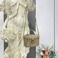 Louis Vuitton LV Women Vanity PM Handbag Tourterelle Beige Embossed Grained Cowhide Leather