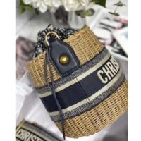 Dior Women Dior Wicker Bucket Bag Blue Dior Oblique Jacquard and Natural Wicker