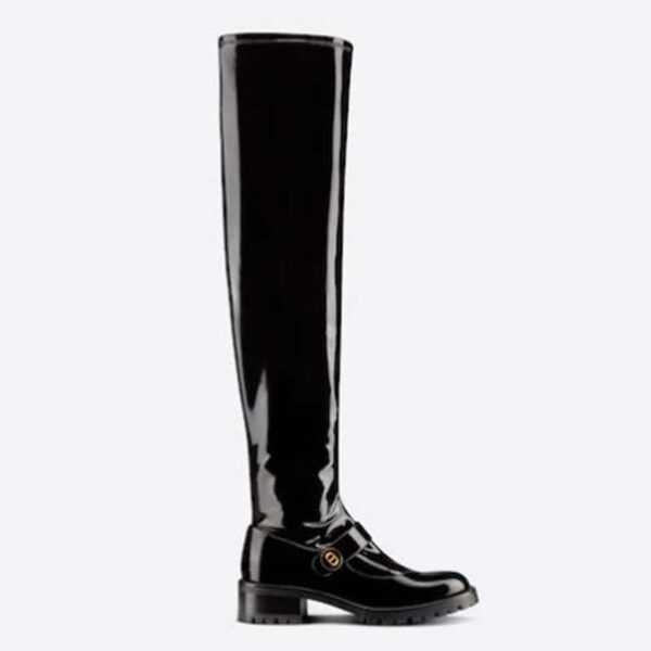 Dior Women Shoes D-Doll Thigh Boot Black Crinkled and Stretch Patent Calfskin