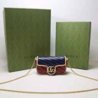 Gucci Unisex GG Marmont Super Mini Bag Blue and Dark Red Diagonal Matelassé Leather