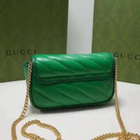 Gucci Unisex GG Marmont Super Mini Bag Green Diagonal Matelassé Leather