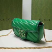 Gucci Unisex GG Marmont Super Mini Bag Green Diagonal Matelassé Leather