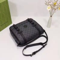 Gucci Unisex GG Messenger Bag Black GG Supreme Canvas Black Leather