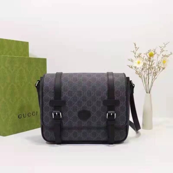 Gucci Unisex GG Messenger Bag Black GG Supreme Canvas Black Leather (3)