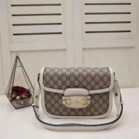 Gucci Unisex Gucci Horsebit 1955 Small Shoulder Bag Beige Ebony GG Supreme Canvas