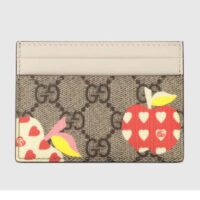 Gucci Unisex Gucci Les Pommes Card Case Wallet Beige Ebony GG Supreme Canvas