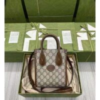 Gucci Unisex Mini Tote Bag with Interlocking G Beige and Ebony GG Supreme Canvas