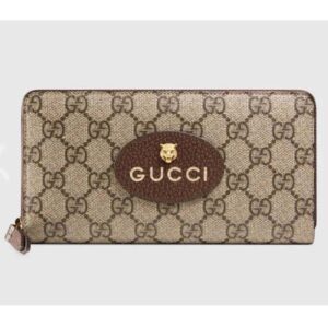 Gucci Unisex Neo Vintage GG Supreme Zip Around Wallet Beige Ebony GG Supreme Canvas