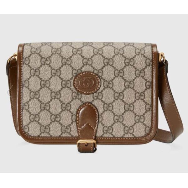 Gucci Unisex Shoulder Bag with Interlocking G Beige and Ebony GG Supreme Canvas