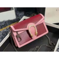 Gucci Women Dionysus Super Mini Bag Dark Red Leather with Pink Trim