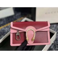 Gucci Women Dionysus Super Mini Bag Dark Red Leather with Pink Trim