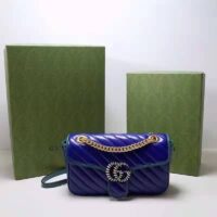 Gucci Women GG Marmont Small Shoulder Bag Blue Diagonal Matelassé Leather