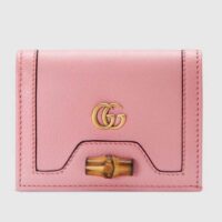 Gucci Women Gucci Diana Card Case Wallet Double G Pink Leather