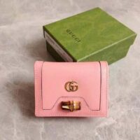 Gucci Women Gucci Diana Card Case Wallet Double G Pink Leather