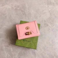 Gucci Women Gucci Diana Card Case Wallet Double G Pink Leather