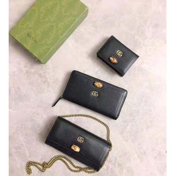Gucci Women Gucci Diana Card case Wallet Double G Black Leather (1)
