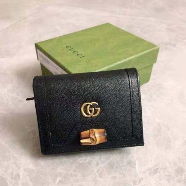 Gucci Women Gucci Diana Card case Wallet Double G Black Leather (3)