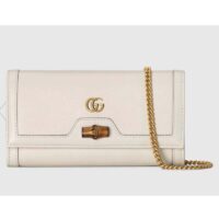 Gucci Women Gucci Diana Chain Wallet with Bamboo Double G White Leather