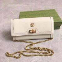 Gucci Women Gucci Diana Chain Wallet with Bamboo Double G White Leather