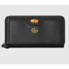 Gucci Women Gucci Diana Continental Wallet Double G Black Leather Bamboo Detail