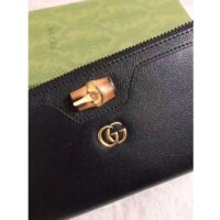 Gucci Women Gucci Diana Continental Wallet Double G Black Leather Bamboo Detail