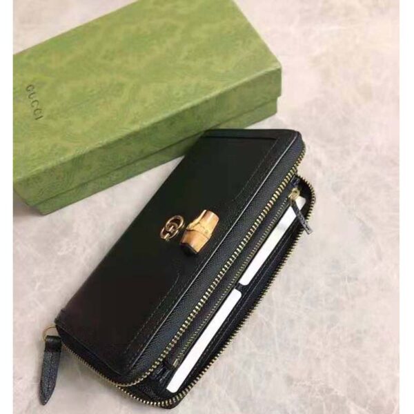 Gucci Women Gucci Diana Continental Wallet Double G Black Leather Bamboo Detail (7)