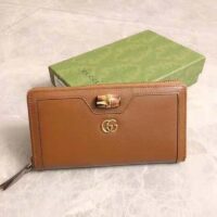 Gucci Women Gucci Diana Continental Wallet Double G Brown Leather Bamboo Detail