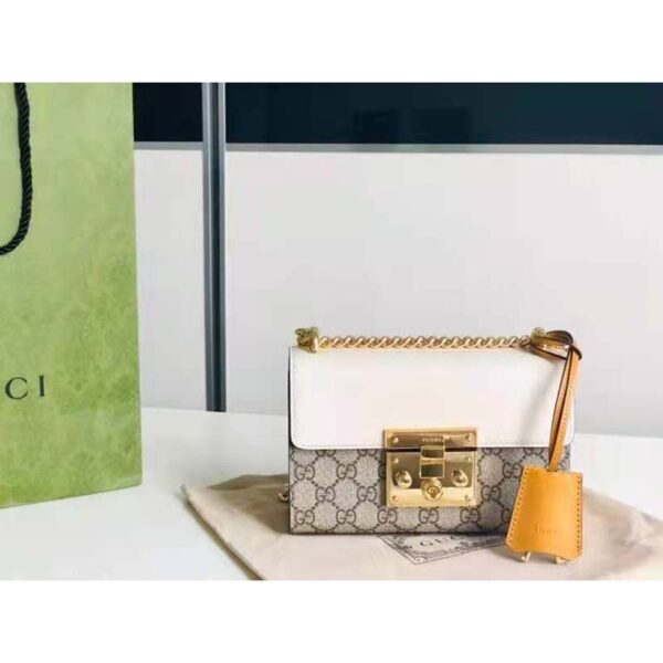 Gucci Women Padlock Small Shoulder Bag White Beige and Ebony GG Supreme Canvas (3)