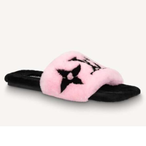 Louis Vuitton LV Unisex Fay Flat Mule Rose Clair Pink Mink Leather Outsole LV Initials Monogram Flowers