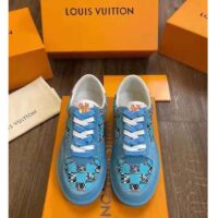 Louis Vuitton LV Unisex LV Ollie Sneaker Blue Textile and Suede Calf Leather