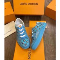 Louis Vuitton LV Unisex LV Ollie Sneaker Blue Textile and Suede Calf Leather