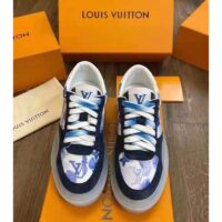 Louis Vuitton LV Unisex LV Ollie Sneaker Blue Watercolor Monogram Canvas Suede Calf Leather