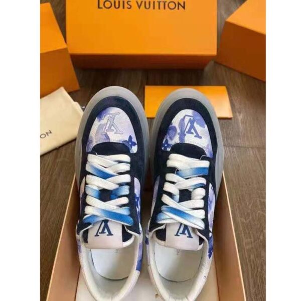 Louis Vuitton LV Unisex LV Ollie Sneaker Blue Watercolor Monogram Canvas Suede Calf Leather (8)