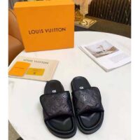 Louis Vuitton LV Unisex LV x NBA Miami Mule Black Monogram Embossed Grained Calf Leather