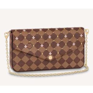 Louis Vuitton LV Women Félicie Pochette Damier Ebene Coated Canvas Pink Monogram Flowers