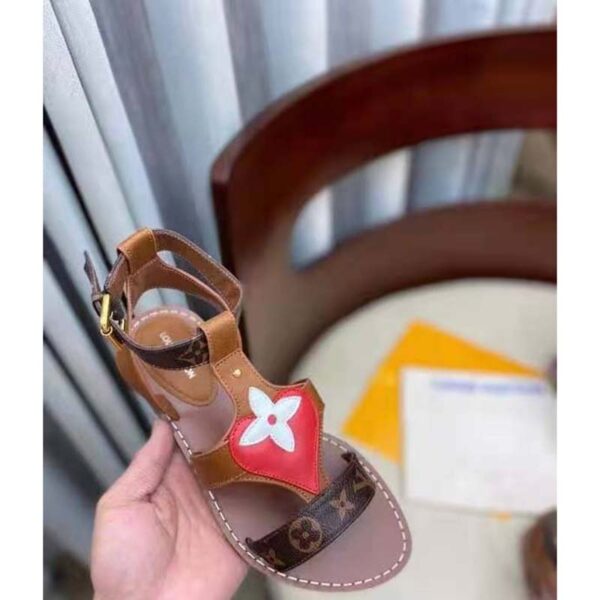 Louis Vuitton LV Women Game On Playful Flat Sandal Cognac Brown Calf Leather Monogram Canvas (1)