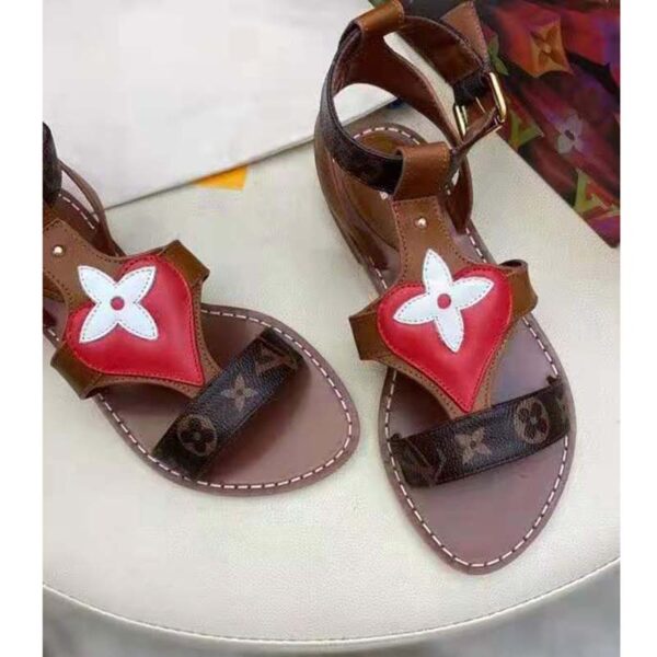 Louis Vuitton LV Women Game On Playful Flat Sandal Cognac Brown Calf Leather Monogram Canvas (2)