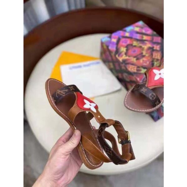 Louis Vuitton LV Women Game On Playful Flat Sandal Cognac Brown Calf Leather Monogram Canvas (3)