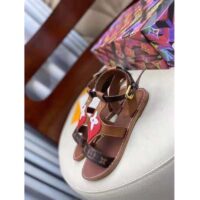 Louis Vuitton LV Women Game On Playful Flat Sandal Cognac Brown Calf Leather Monogram Canvas